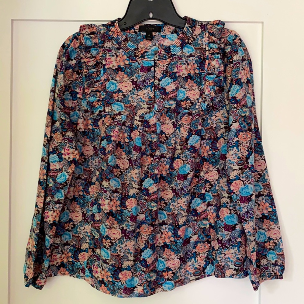 J Crew Floral Print Peasant Ruffle Top